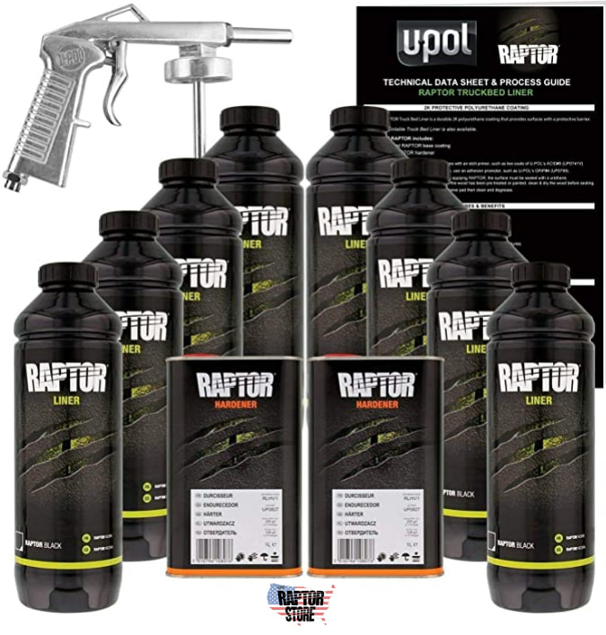 RAPTOR® LINER 2 Gallon Kit WITH GUN - ( 8 bottles, Hardener & 1 gun  (UP0726) per whole order shipped )